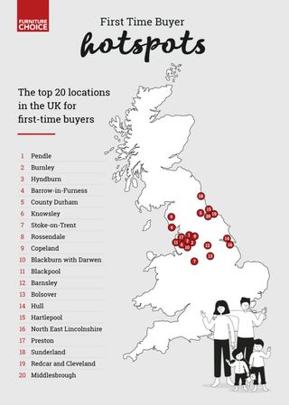 A map showing the top 20 hotspots for first-time buyers