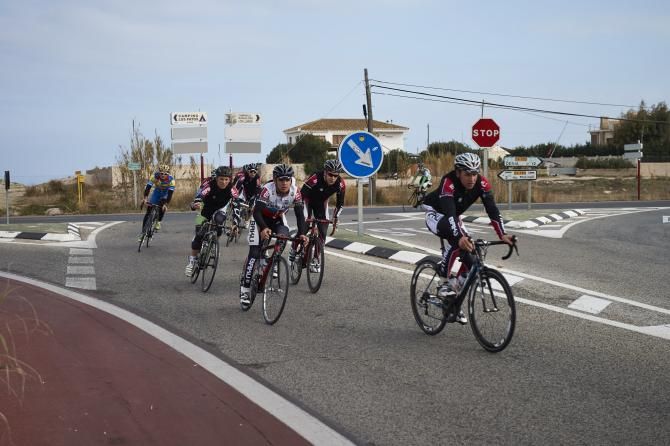 Synergy Baku's riders enter the streets of Calpe.