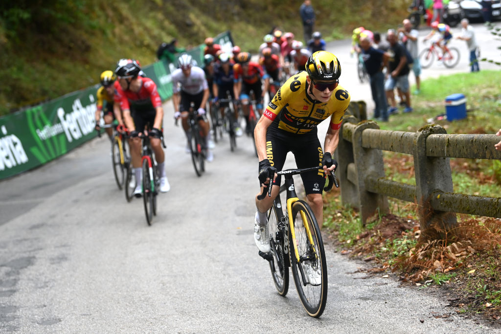 BEJES SPAIN SEPTEMBER 12 Jonas Vingegaard of Denmark and Team JumboVisma attacks to win the 78th Tour of Spain 2023 Stage 16 a 1201km stage from Liencres to Bejes 528m UCIWT on September 12 2023 in Bejes Spain Photo by Tim de WaeleGetty Images