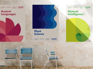 Three posters for urban gardening startup on a white wall