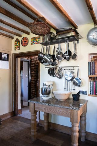 Kitchen with pan rack