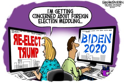 Political Cartoon U.S. Foreign Election Interference 2020 Russia China Trump Biden