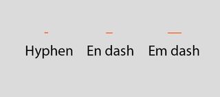 Typography design: Examples of a hyphen, en dash and em dash