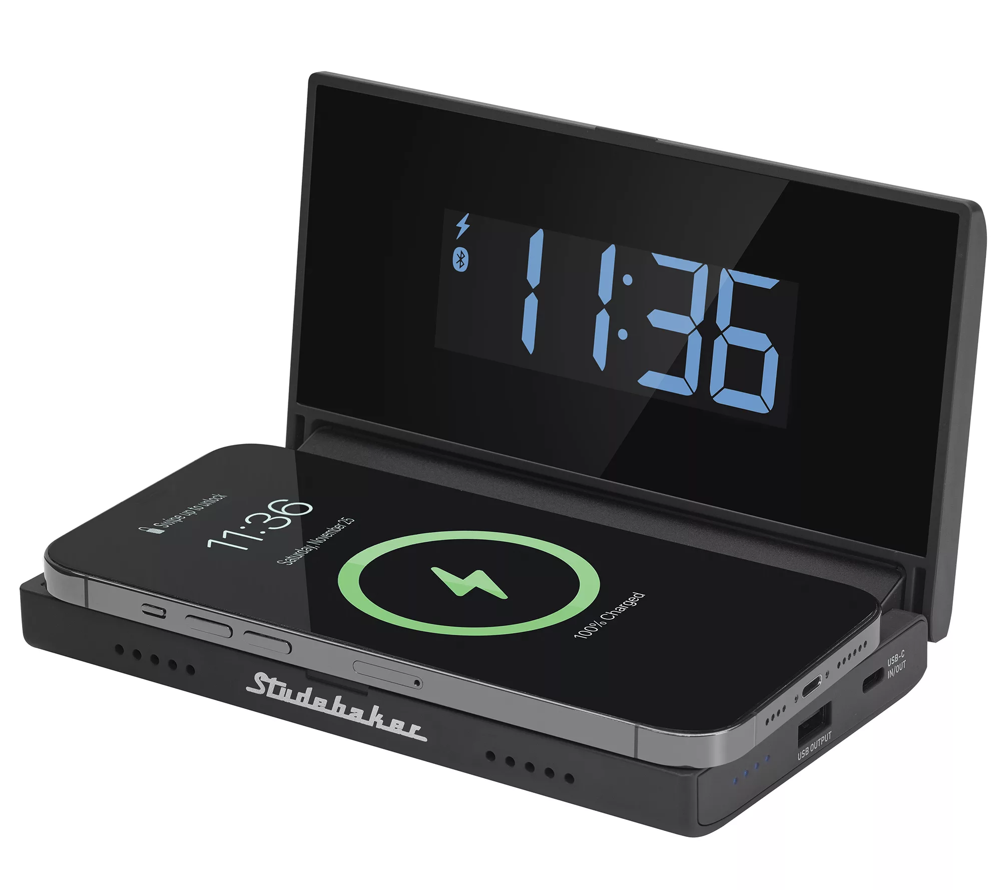 Techmate 3-In-1 Portable Bluetooth Speaker, Power Bank &amp;amp; Clock