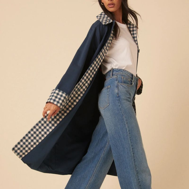 Nobody's Child, Navy Gingham Trim Trench Coat