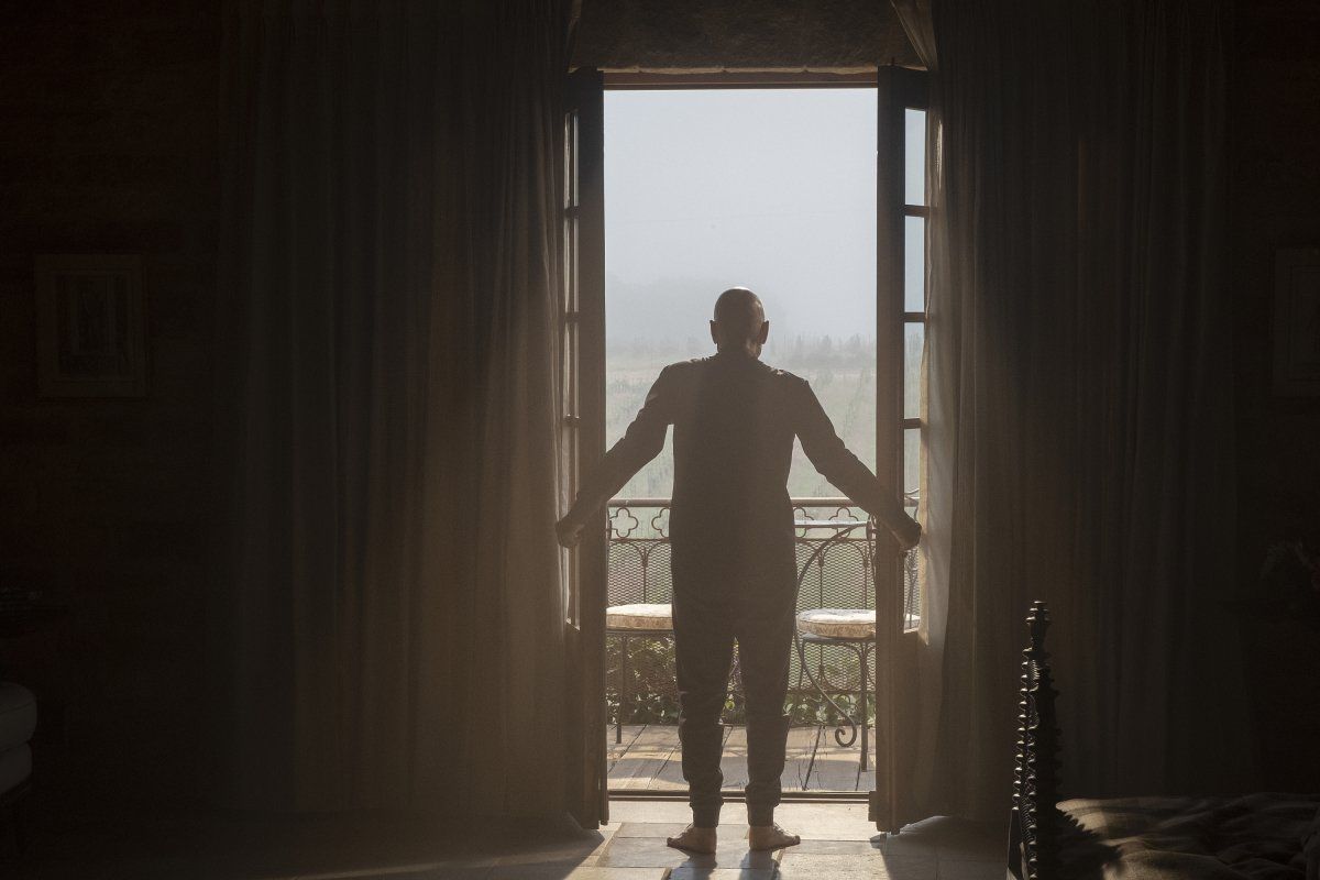 Sir Patrick Stewart as Jean-Luc Picard overlooking his vineyard in "Star Trek: Picard" Episode 1: Remembrance.