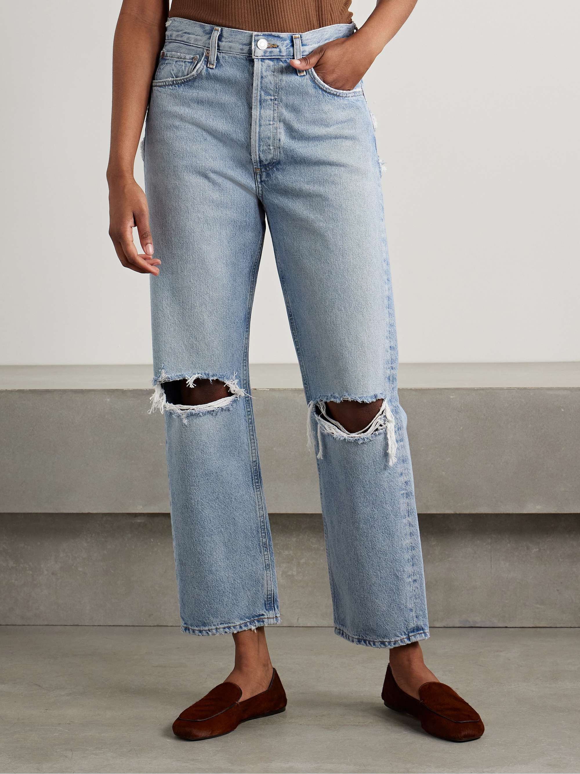 &#039;90s Distressed Mid-Rise Straight-Leg Jeans