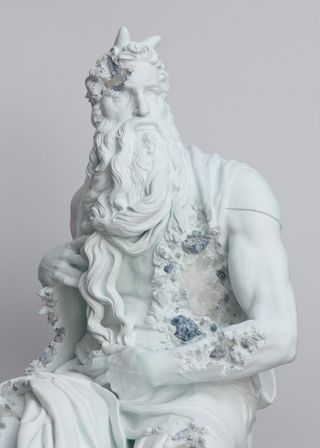 Blue Calcite Eroded Moses (detail) 2019, by Daniel Arsham
