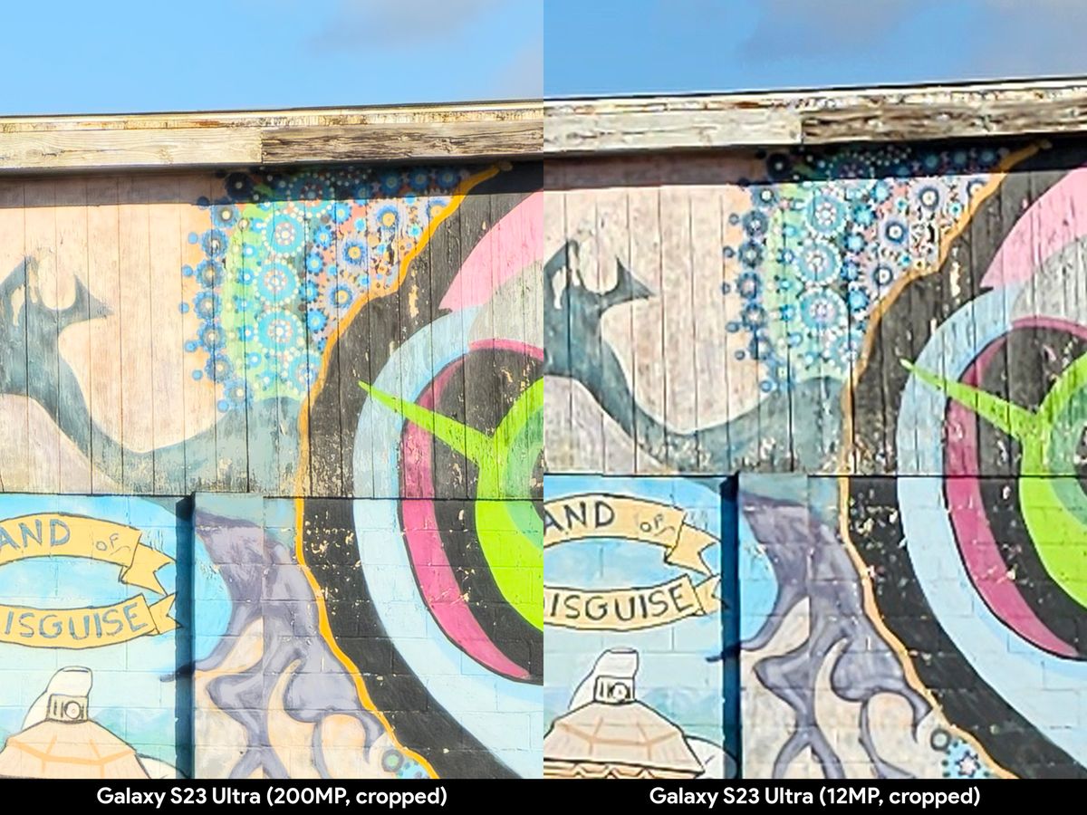 Comparing the default 12.5 MP resolution and the new 200 MP resolution photos on the Samsung Galaxy S23 Ultra