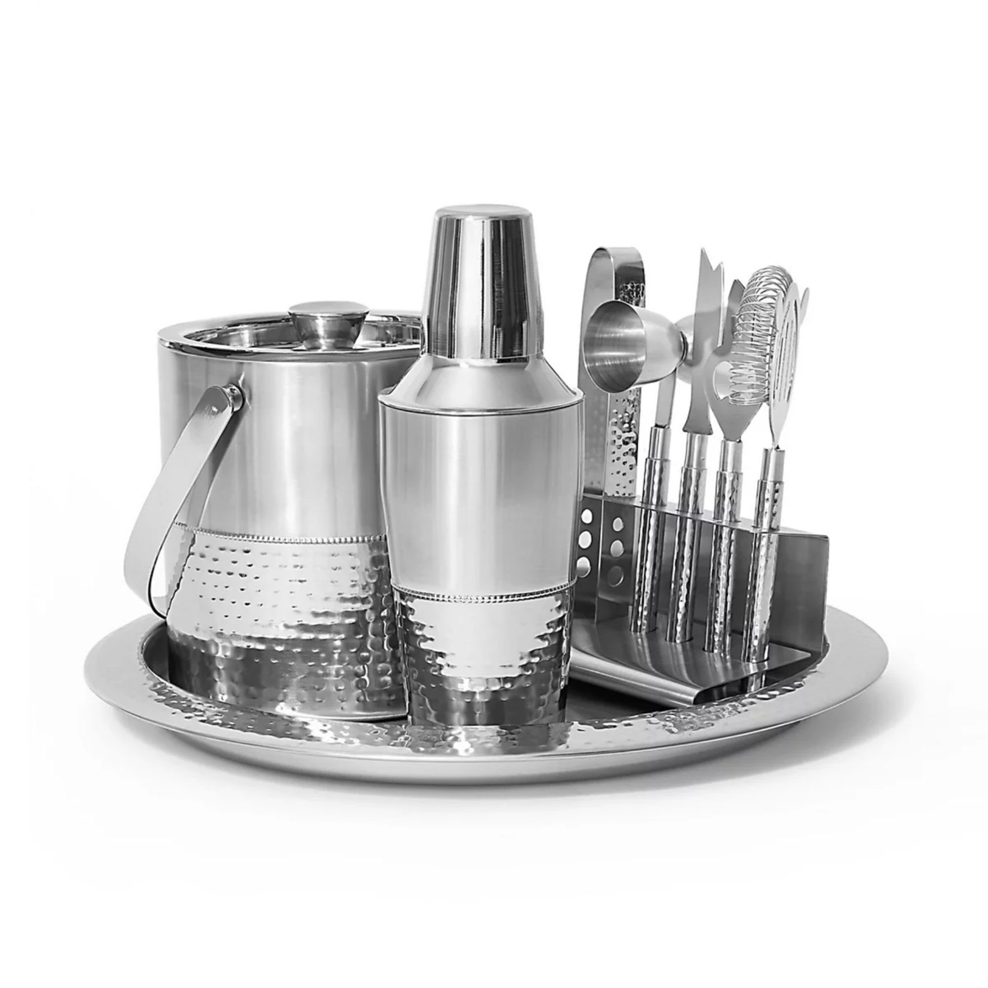 Silver bar tools on matching tray