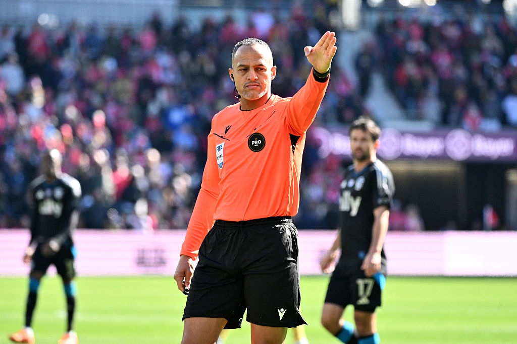 ST LOUIS, MISSOURI - FEBRUARY 21: Referee Ismail Elfath during the first half of a MLS game between St. Louis City SC and Charlotte FC at Energizer Park on February 21, 2026 in St Louis, Missouri. (Photo by Bill Barrett/ISI Photos/ISI Photos via Getty Images)