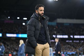 MANCHESTER, ENGLAND - DECEMBER 15: Ruben Amorim, manager of Manchester United looks on before the Premier League match between Manchester City FC and Manchester United FC at Etihad Stadium on December 15, 2024 in Manchester, England. (Photo by Michael Regan/Getty Images)