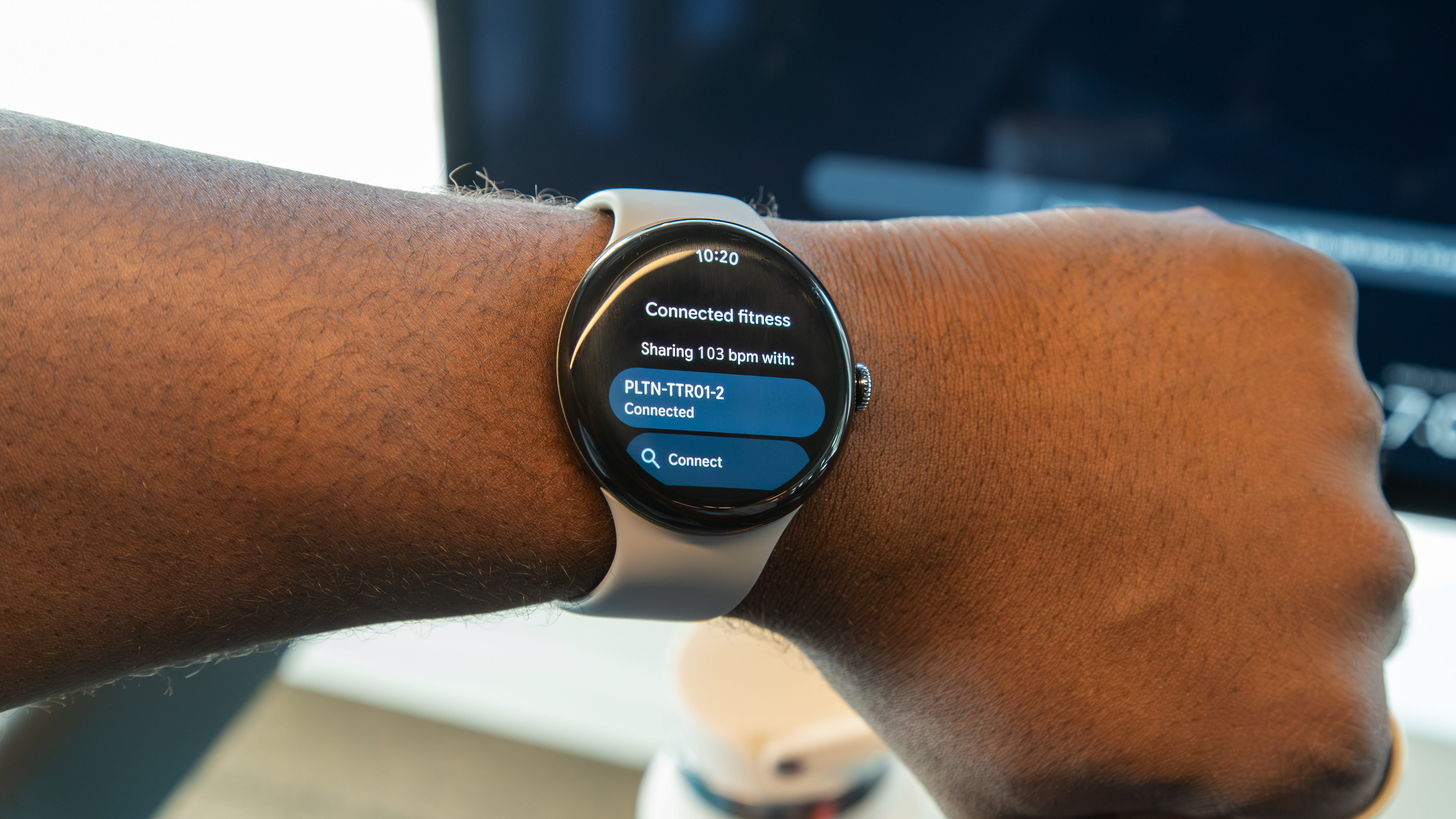 The Pixel Watch 3 connected to a Peloton