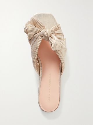 Daphne Bow-Embellished Plissé-Lamé Slidesa