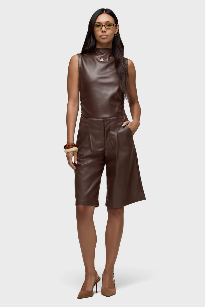 Vegan Leather Pleated Trouser Short