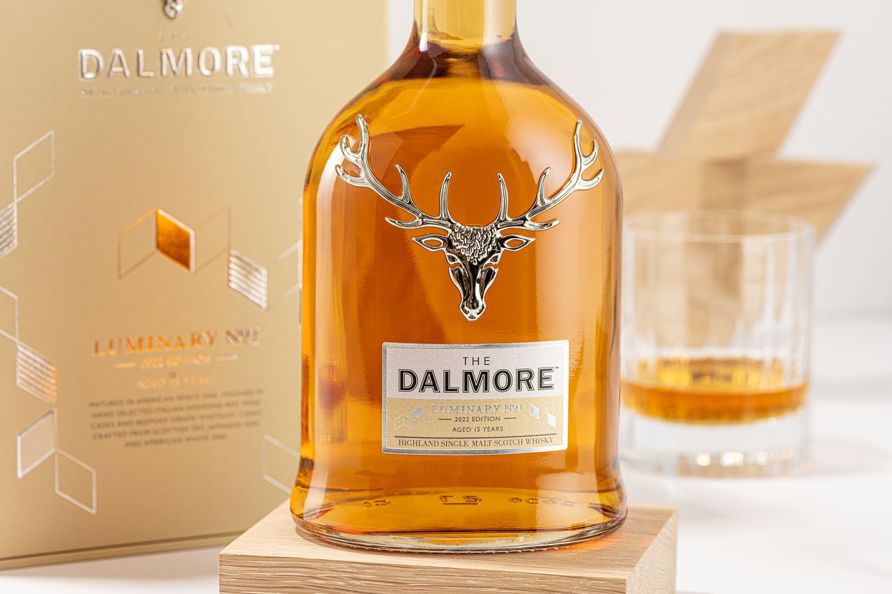 Close-up of bottle of The Dalmore The Luminary No. 1 collectible whisky