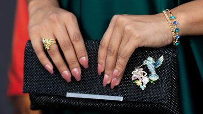 Shakira Barrera, bag detail, attends the red carpet premiere of Freevee's 'Sprung' at Hollywood Forever on August 14, 2022 in Hollywood, California. (Photo by Emma McIntyre/Getty Images)