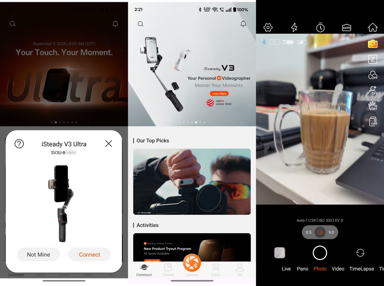 Hohem iSteady V3 Ultra gimbal app screenshot