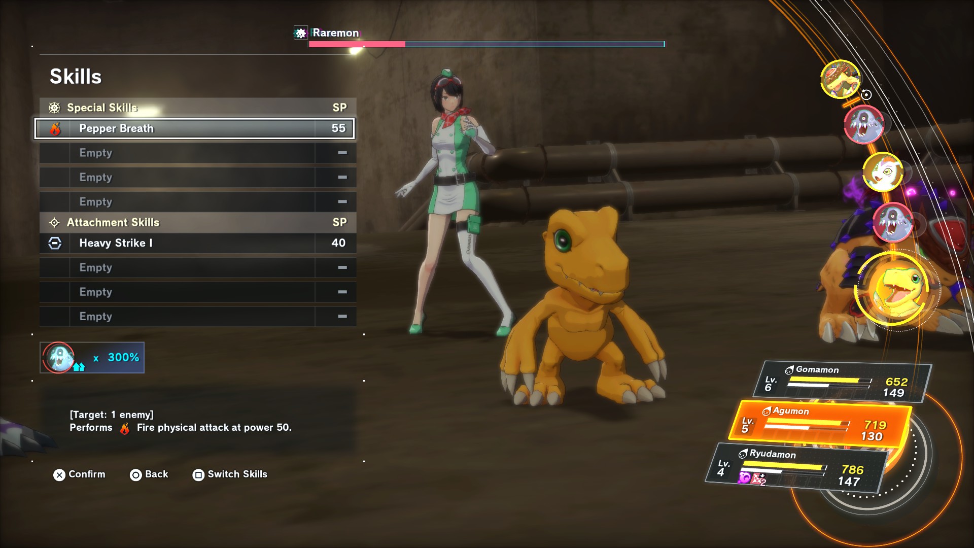 Commanding Agumon in battle in Digimon Story: Time Stranger