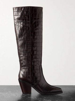 Lynn Croc-Effect Leather Knee Boots