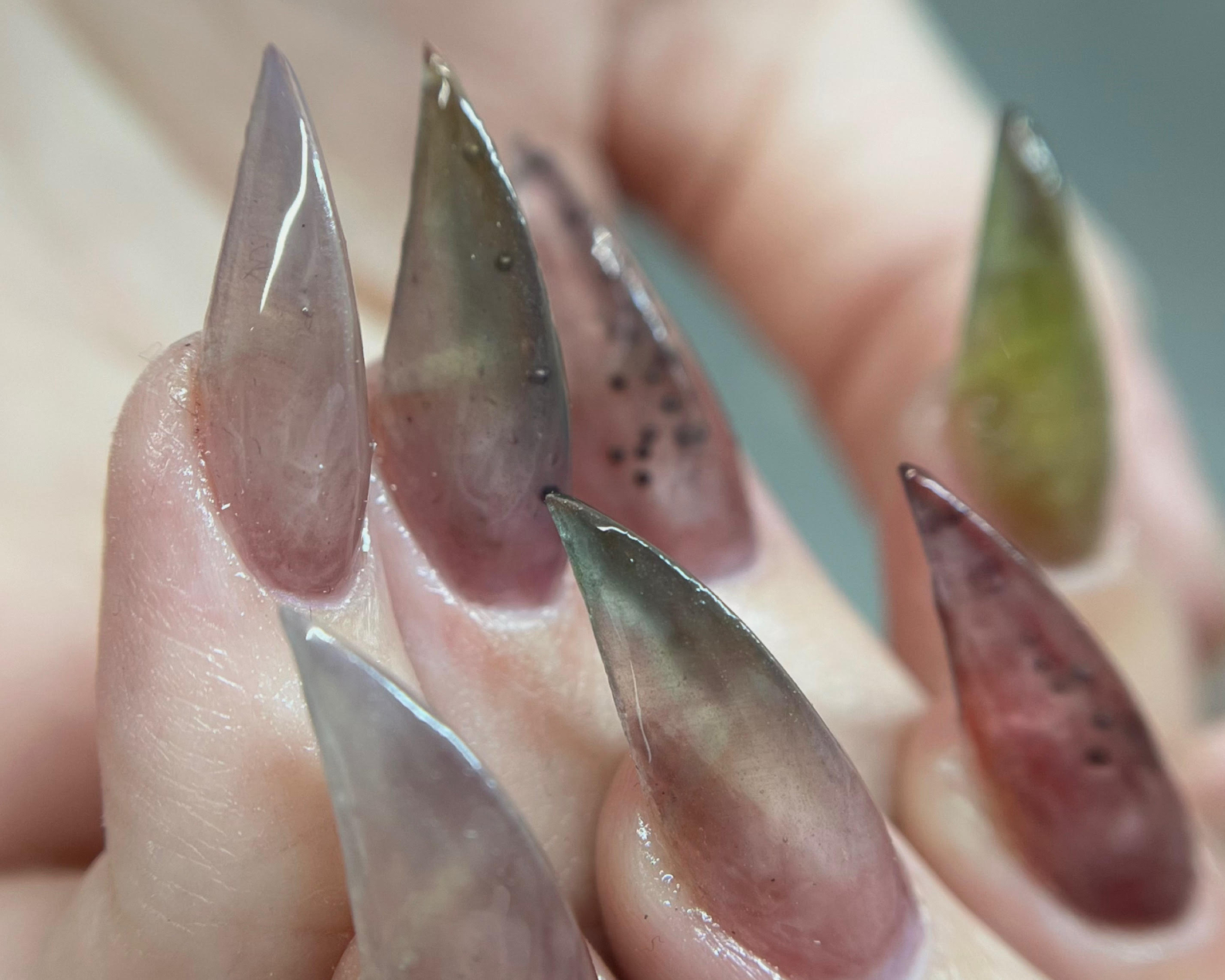 Watermelon tourmaline-inspired nails