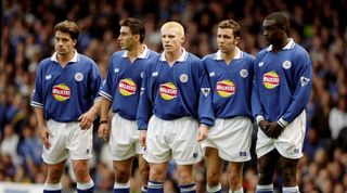 12 Sep 1998: The Leicester City wall prepare to face an Arsenal freekick during the FA Carling Premiership match at Filbert Street in Leicester, England. The game ended 1-1. \ Mandatory Credit: Allsport UK /Allsport