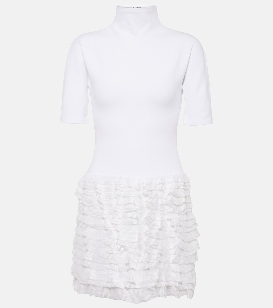 Ruffled High-Neck Jersey Minidress