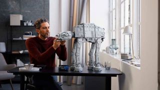 The boring Lego AT-AT being built in an equally boring room by someone who obviously hates fun