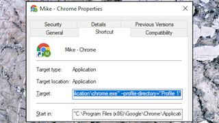 A Windows shortcut pointing to Google Chrome
