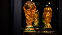 A general view of the FIFA World Cup trophy on display during the 2026 FIFA World Cup Trophy Tour