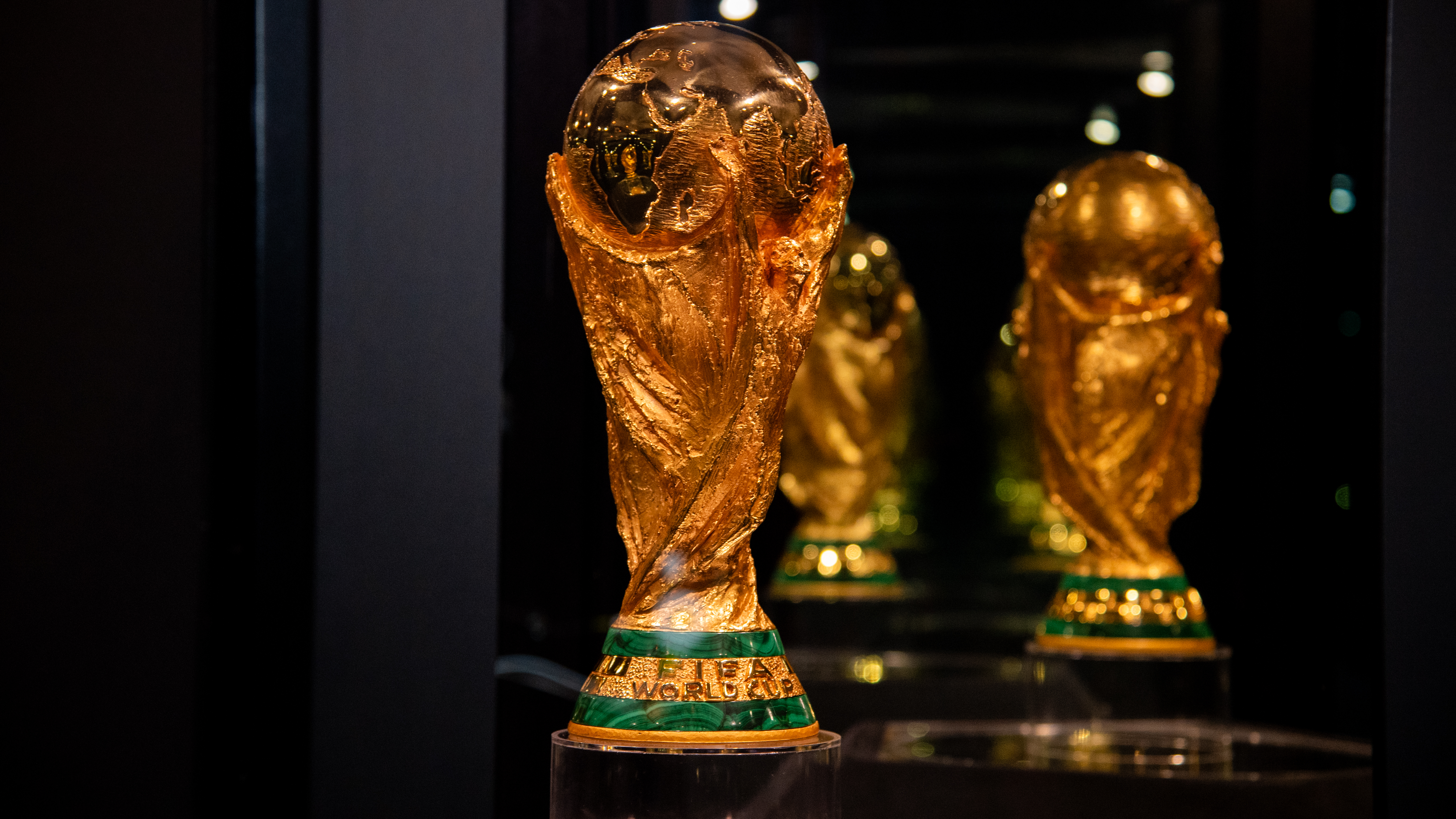 A general view of the FIFA World Cup trophy on display during the 2026 FIFA World Cup Trophy Tour