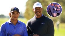 Charlie and Tiger Woods pose for a photo