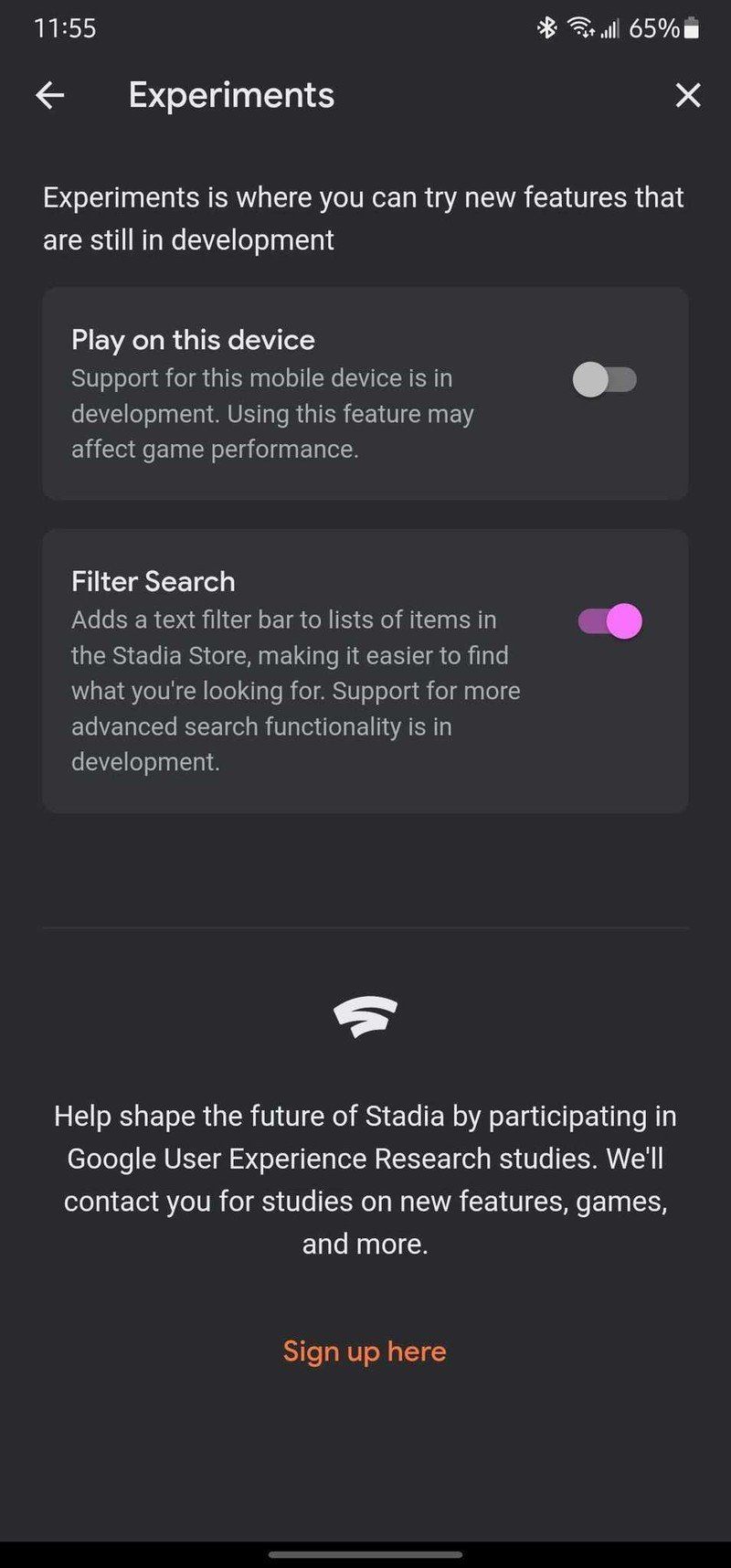 Stadia Search Box Android
