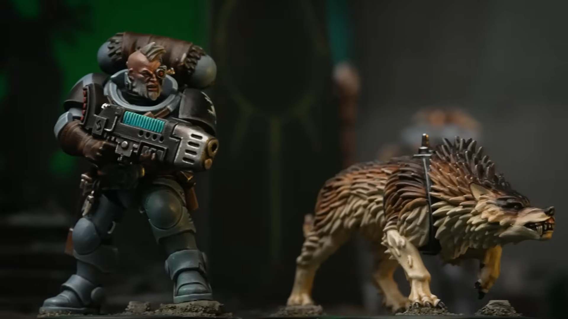 A Space Wolf and Fenrisian Wolf march forward in Kill Team: Dead Silence