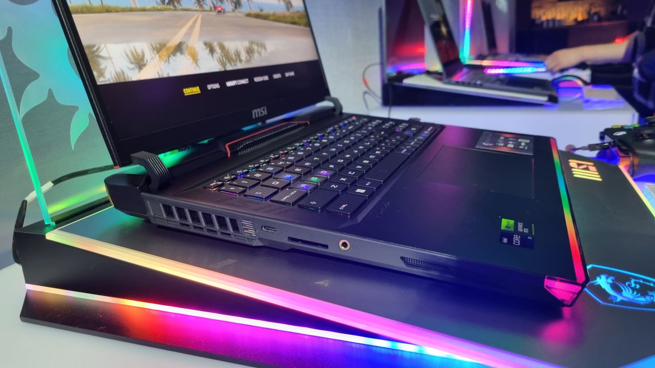 The vents on the side of an MSI gaming laptop