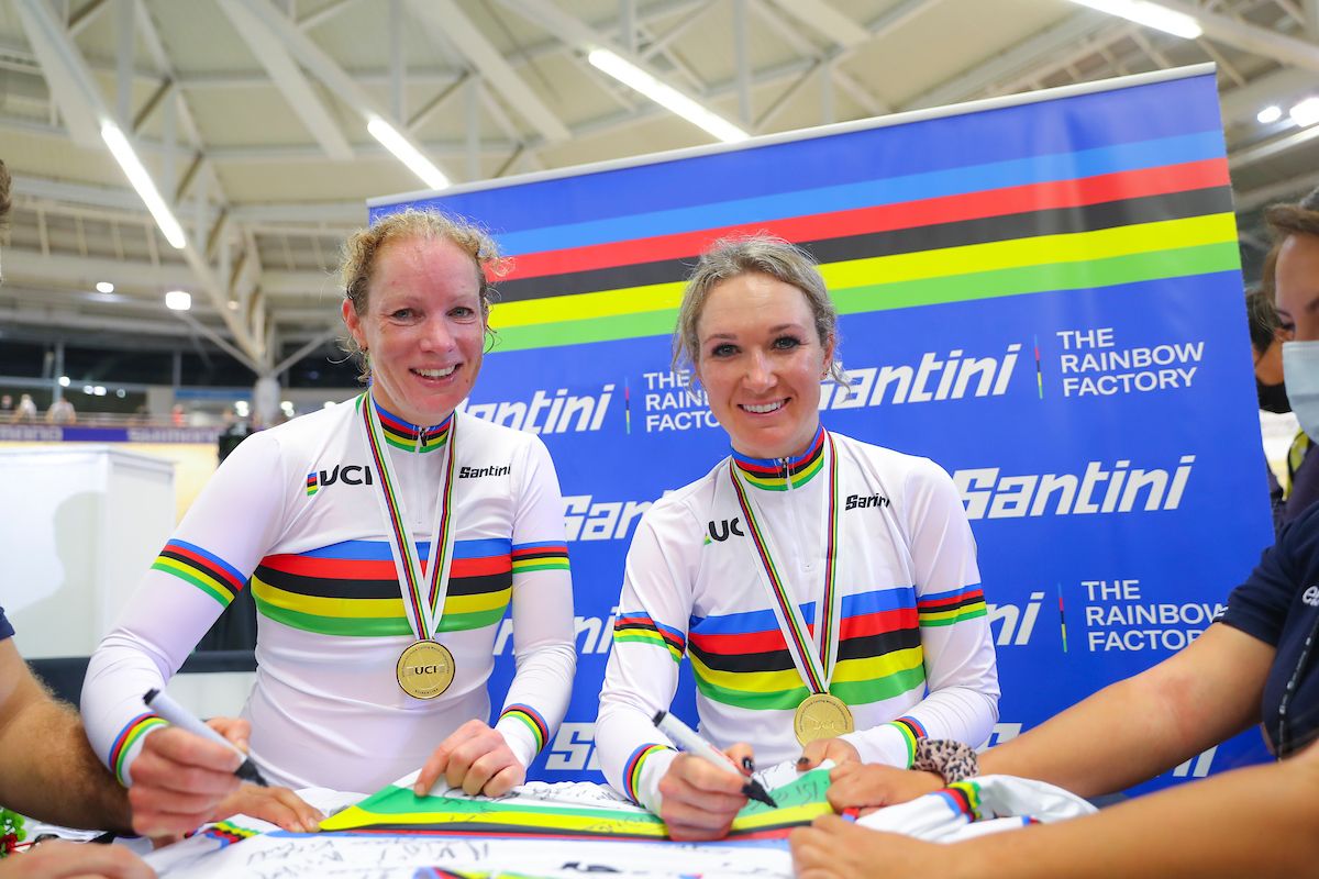 Kirsten Wild and Amy Pieters (Netherlands) win the women's Madison at the UCI Track World Championships 2021