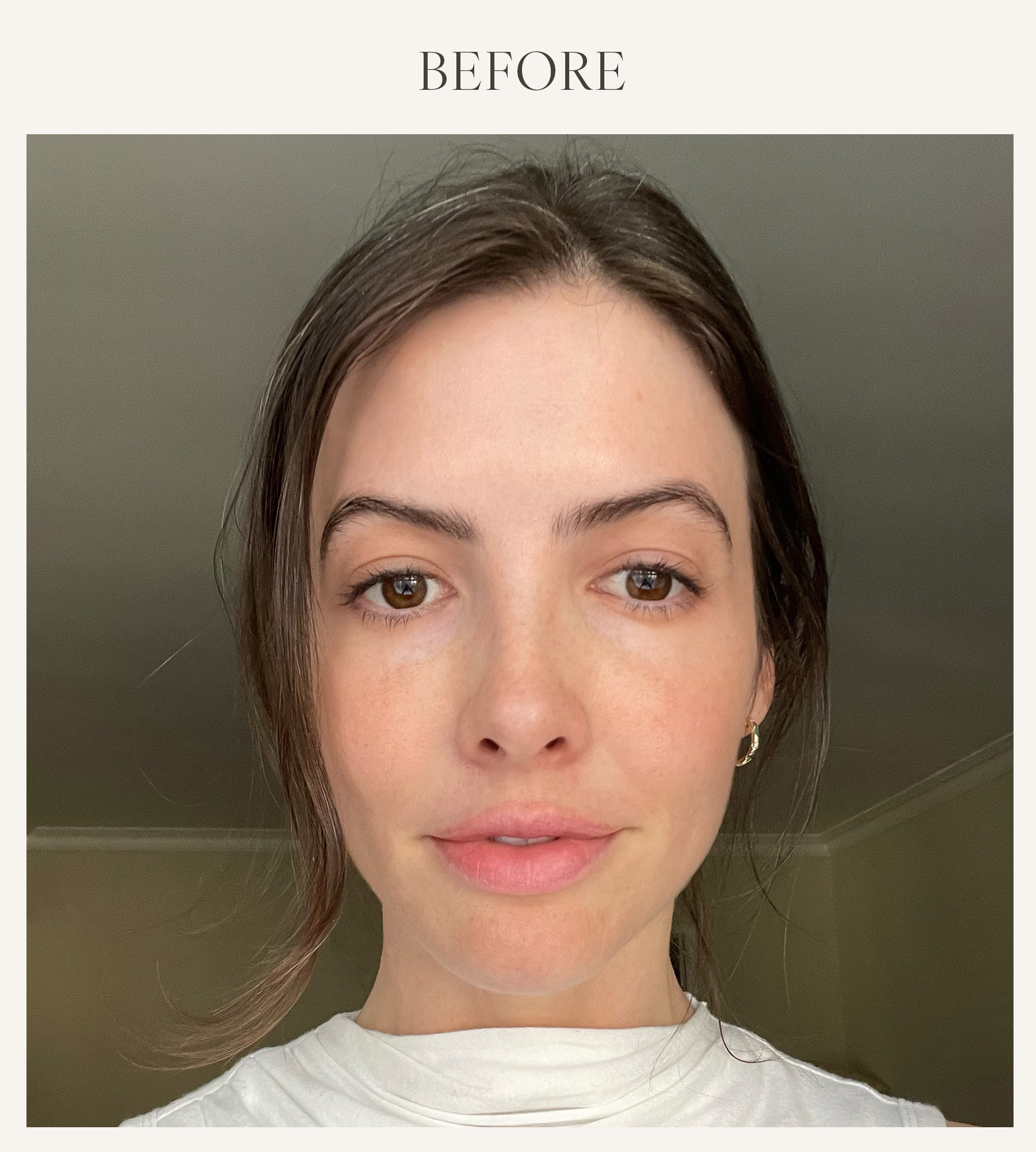 Before photo of Kat Collings testing the Grande Cosmetics lip plumper 