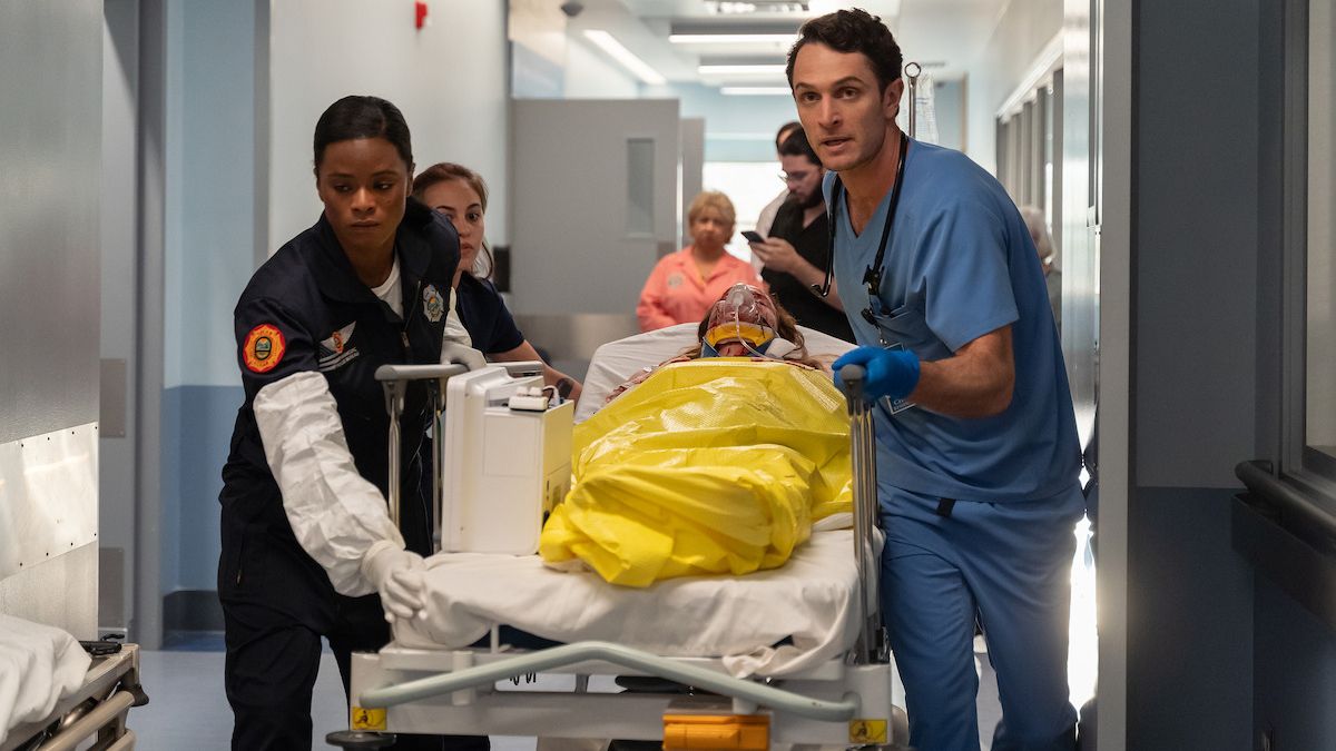 Staff rush a trauma patient through the hospital in Netflix's "Pulse"