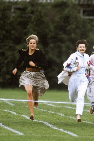 Princess Diana taking part in a school race
