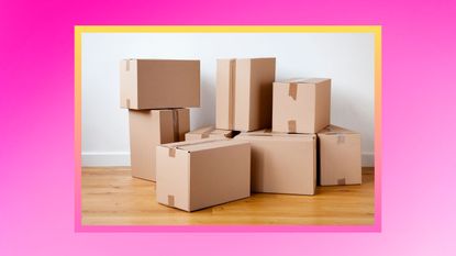A picture of moving boxes on a pink background