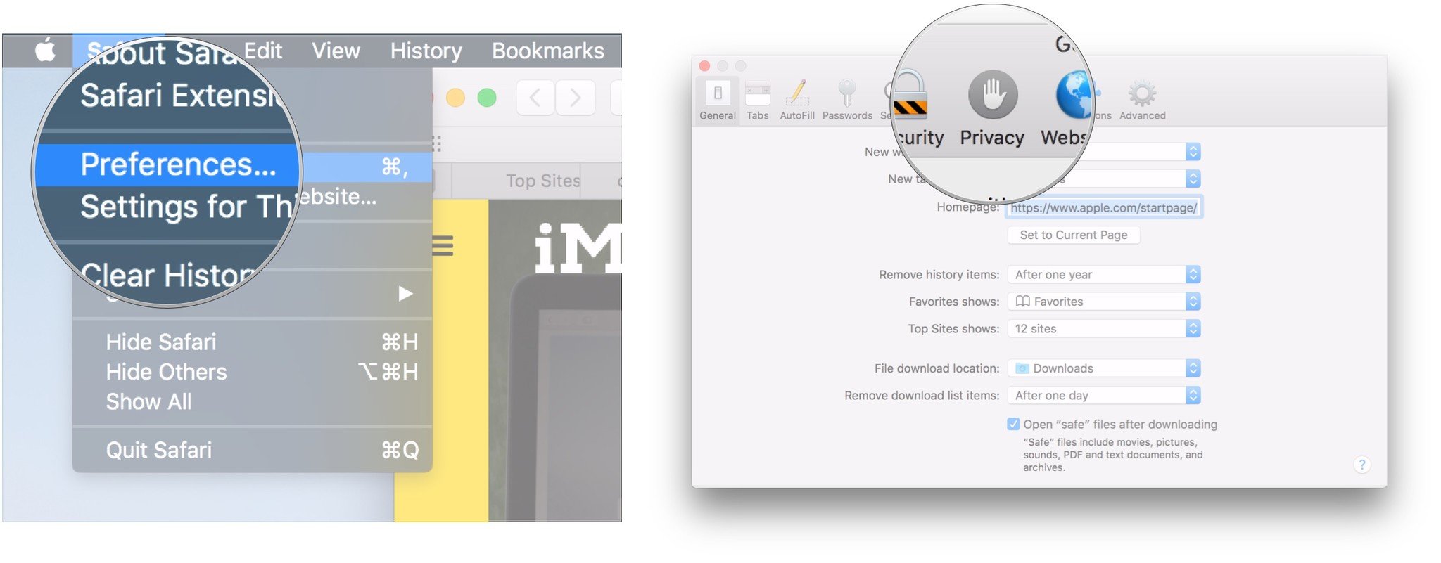 Click Preferences, click Privacy