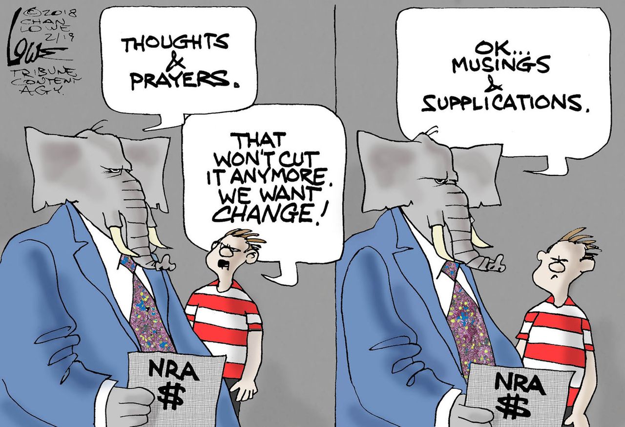 Political cartoon U.S. GOP thoughts and prayers gun violence