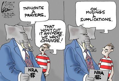 Political cartoon U.S. GOP thoughts and prayers gun violence