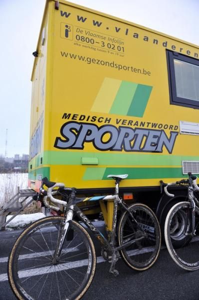 Tom Meeusen's bike sits outside doping control