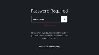 Password protection screen on Fabrik interface