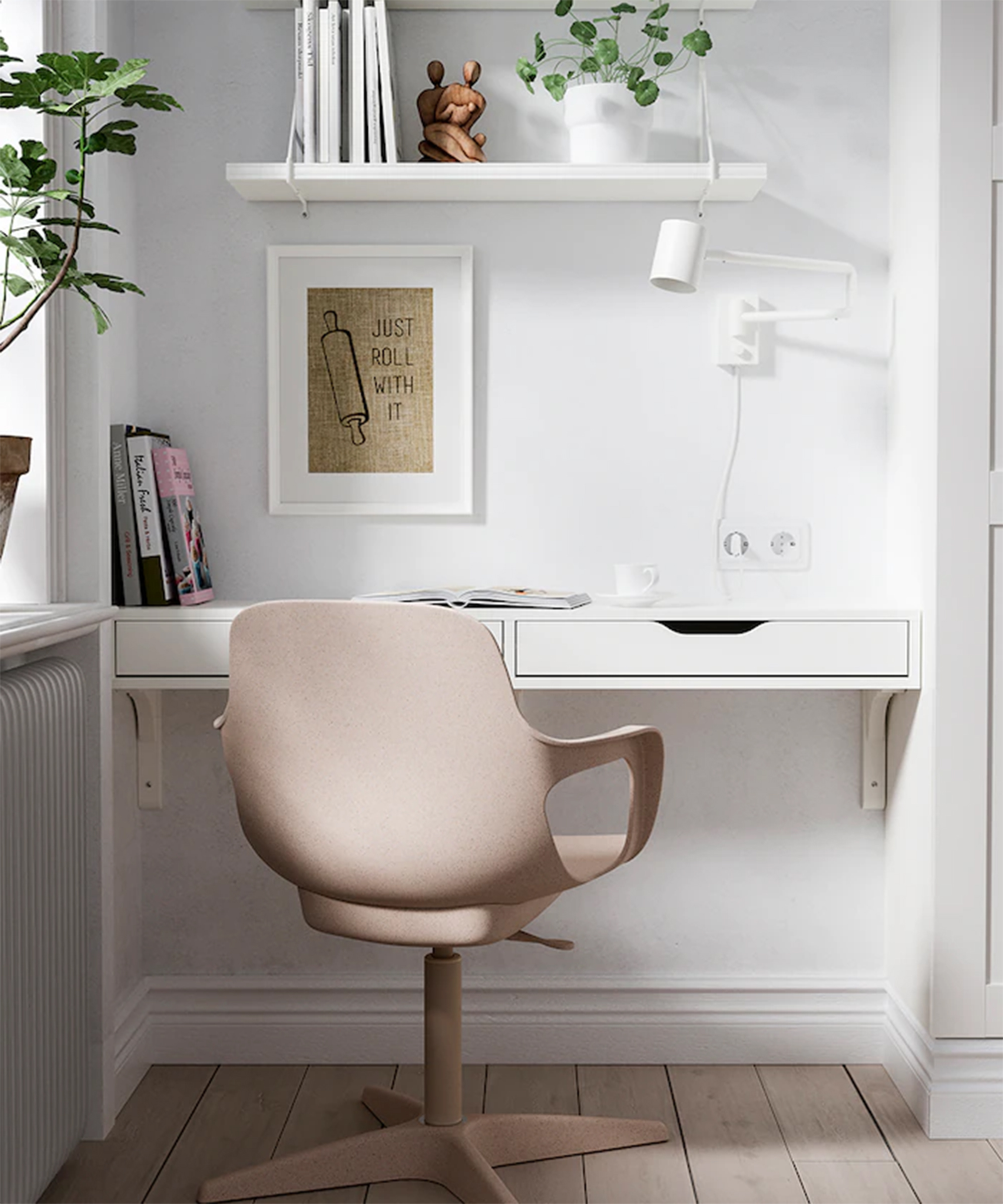 Floating desk and shelf small home office idea by IKEA