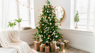 A bright Christmas tree with decorations