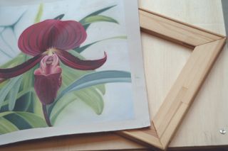 Oil painting of an orchid, ready to stretch onto canvas