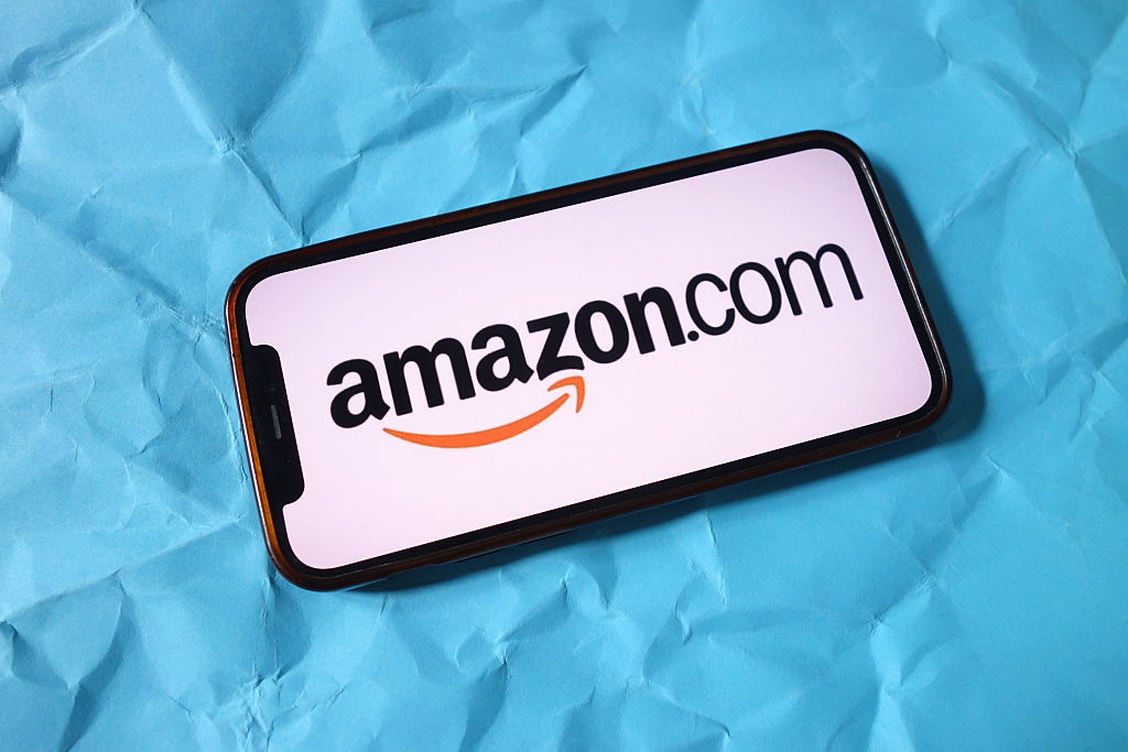 Amazon company logo displayed on a smartphone screen