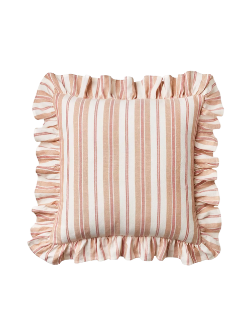 Square Woven Stripe Throw Pillow With Ruffle